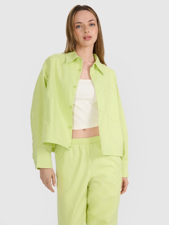 4F Koszula oversize z kołnierzykiem damska - żółta XXL