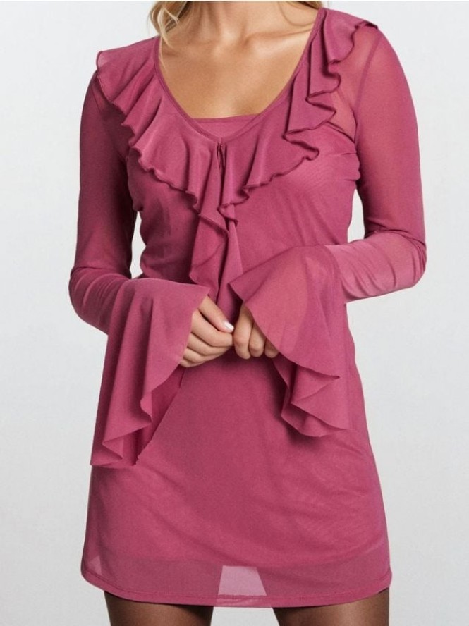 Sukienka mini z falbanami - różowy