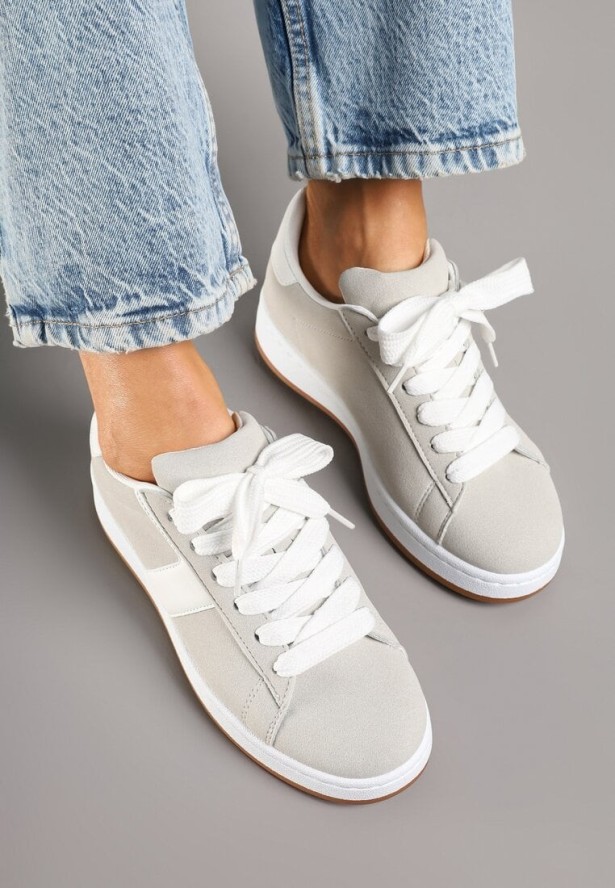 Szare Sneakersy z Geometrycznym Motywem Taniffia