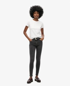 superdry Jeansy Mid Rise Skinny z Bawełny Organicznej – Walcott Black Stone