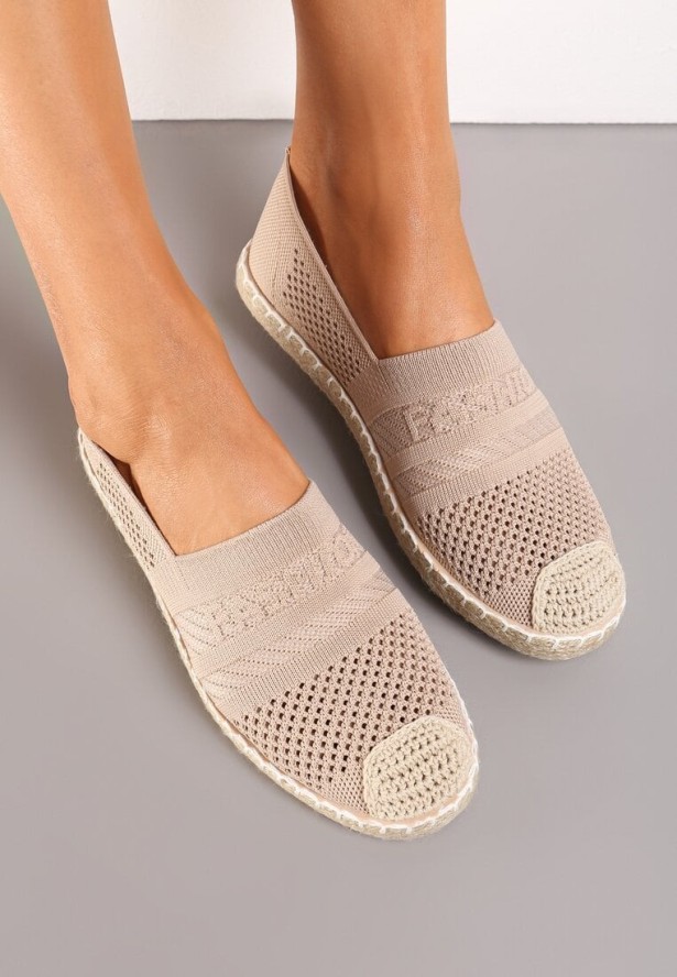 Ciemnobeżowe Espadryle na Płaskiej Podeszwie z Plecionki Chorisa