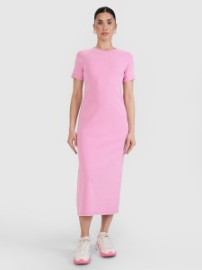 4F Sukienka midi z prążkowanej dzianiny damska - różowa XS