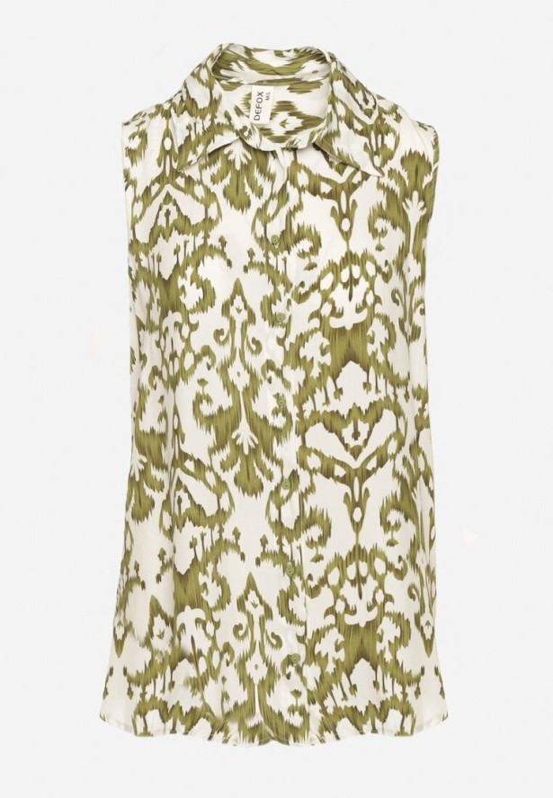 Zielona Bawełniana Koszula Bez Rękawów w Ornamentalny Wzór Jenalea