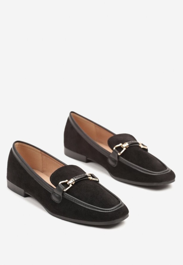 Czarne Mokasyny Loafersy z Klamerką Esseria