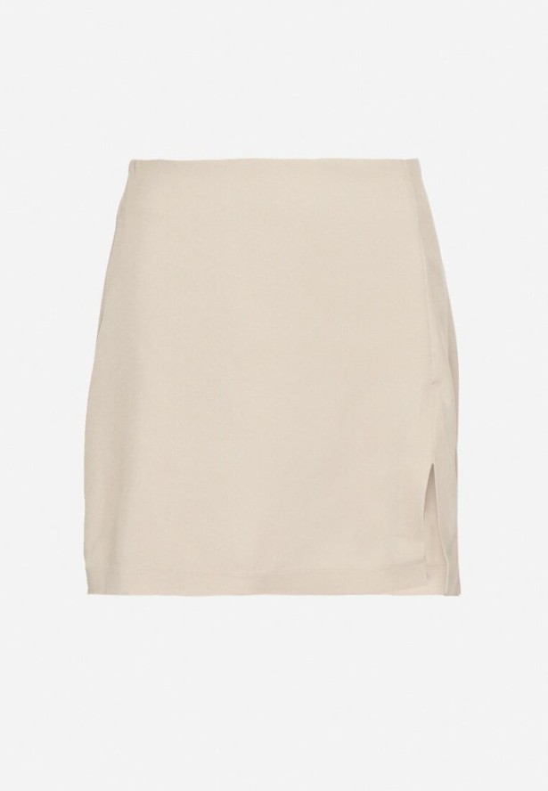 Beżowe Spódnico-Szorty z Wiskozą i Wysokim Stanem Listhiela