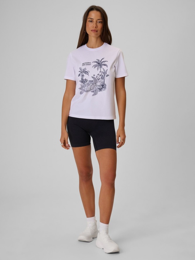 4F T-shirt relaxed z nadrukiem damski - biały S