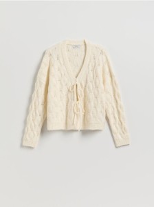 Kardigan z wiązaniem - kremowy