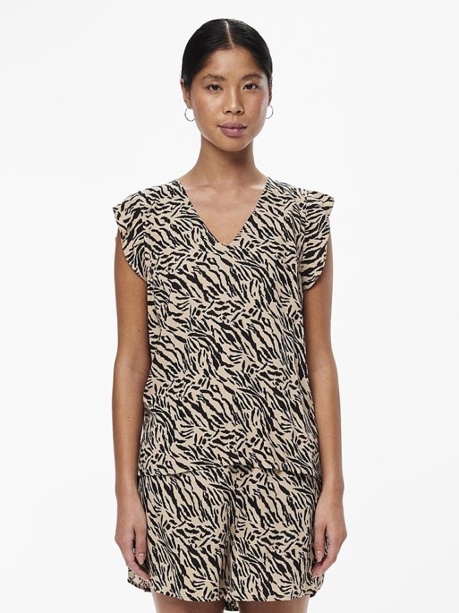 Pieces Top w kolorze beżowo-czarnym rozmiar: XS