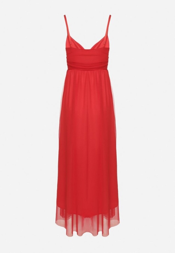 Czerwona Sukienka Koktajlowa z Tiulową Siateczką Devinae