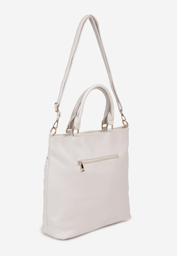 Jasnobeżowa Torebka z Pikowaniem z Rączkami i Regulowanym Paskiem Ozdobiona Kieszonką na Suwak Bavela