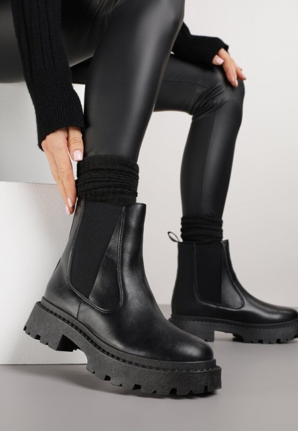 Czarne Botki Sztyblety na Platformie Oppore