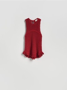 Ażurowy top ze splotem - intenstywna czerwień