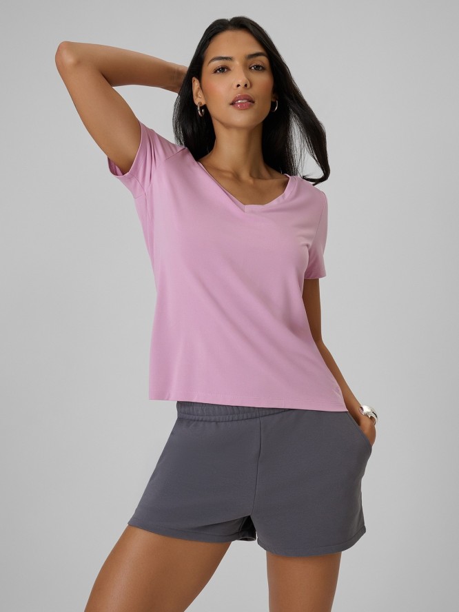 4F T-shirt regular z modalem damski - różowy L