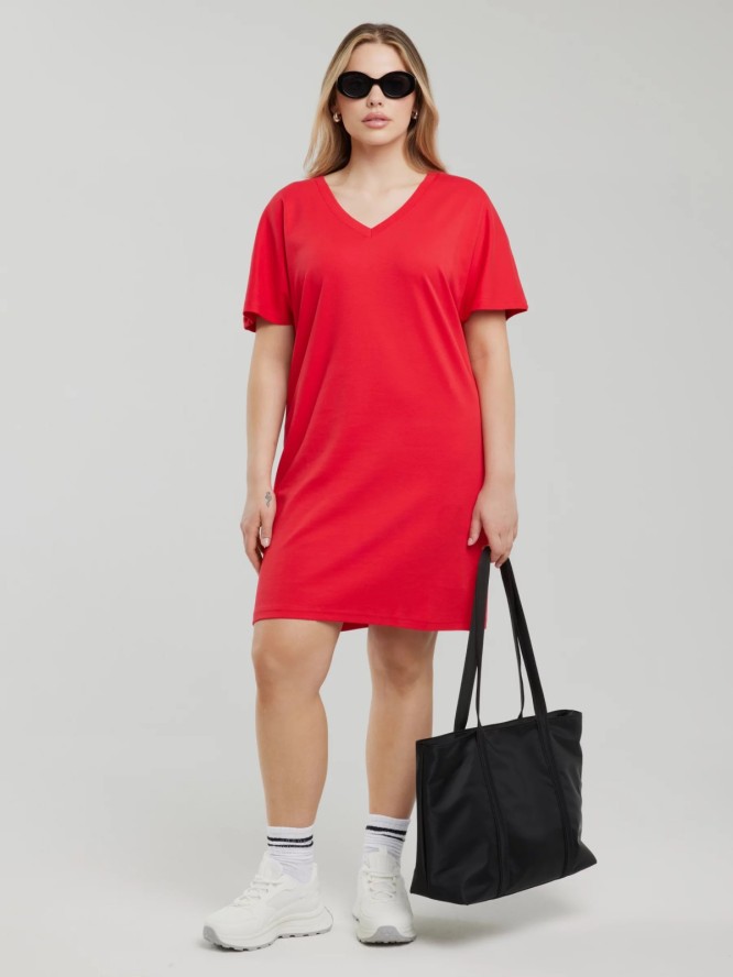 Sukienka damska bawełniana z krótkim rękawem czerwona Zorkaya 603