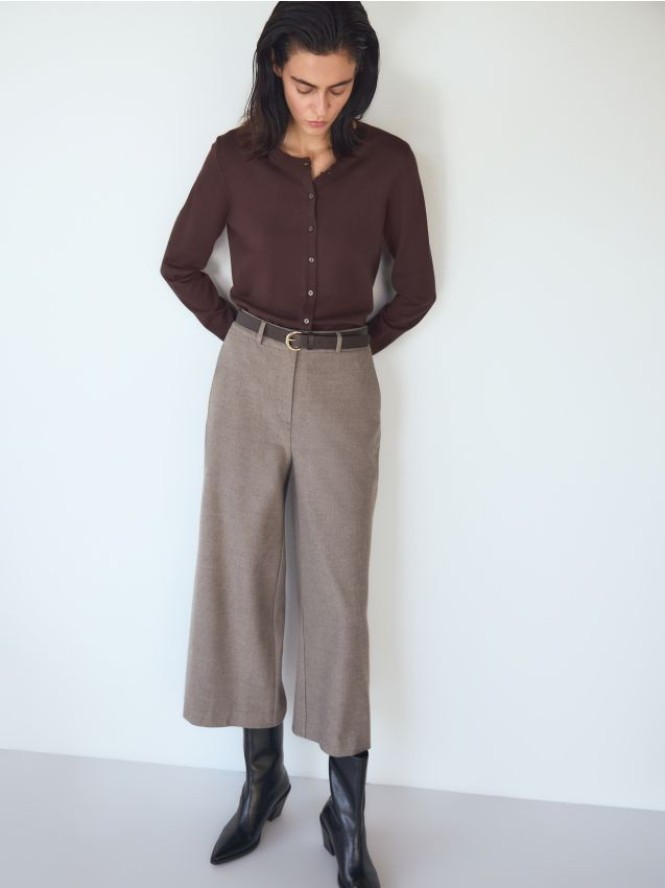 Spodnie culotte z paskiem - beżowy