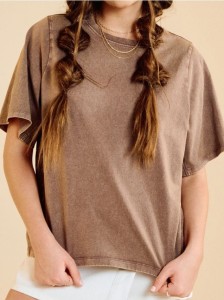 Bawełniana koszulka z efektem sprania - brązowy