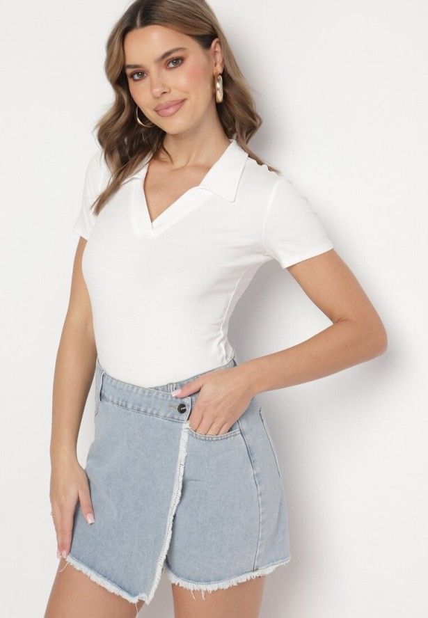 Jasnoniebieskie Jeansowe Spódnico-Spodenki Jeansowe z Bawełny z Wysokim Stanem Neliatha