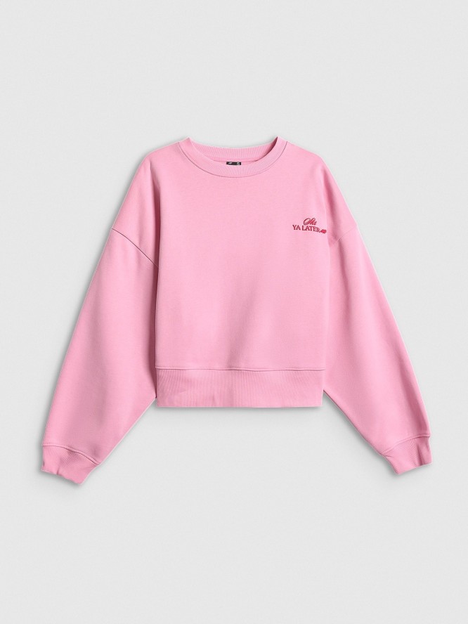 4F Bluza dresowa loose bez kaptura damska - różowa S