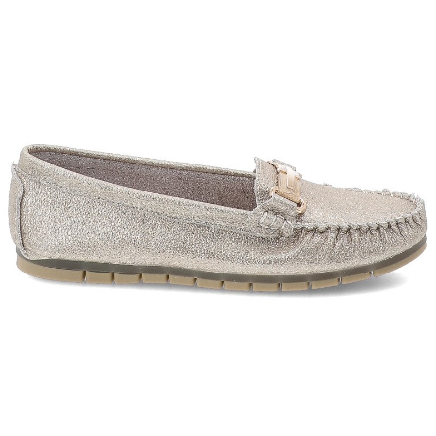 Złote Mokasyny S.Barski Eleganckie Obuwie Damskie Na Płaskiej Podeszwie