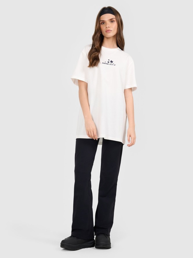 4F T-shirt oversize z nadrukiem damski - beżowy M