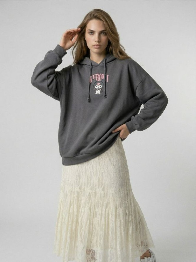 Bluza hoodie z nadrukiem Kuromi - szary