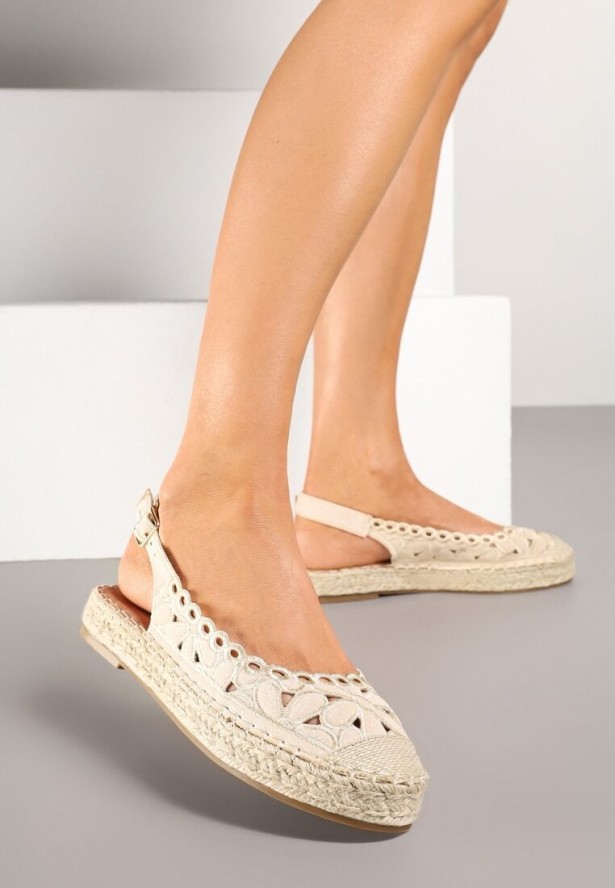 Beżowe Sandały Espadryle Slingback z Plecionką i Ażurową Cholewką Loriene