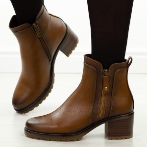 Brązowe botki damskie na obcasie Potocki 12681