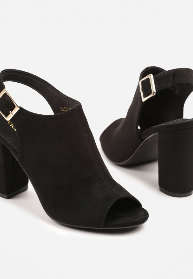 Czarne Sandały na Obcasie Vices ze Skórzaną Wkładką Felunetia