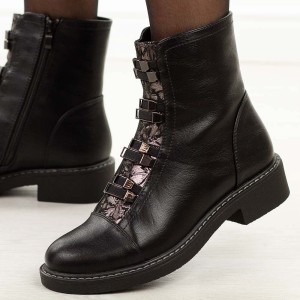 Czarne płaskie botki damskie M.Daszyński Sa252-16