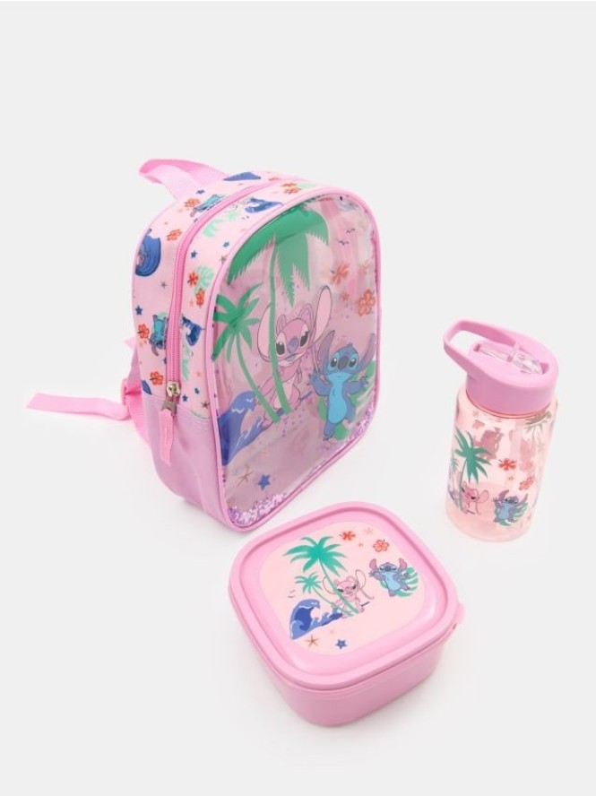 Zestaw śniadaniowy z plecakiem – bidon i lunchbox Lilo & Stitch 3 pack - wielobarwny