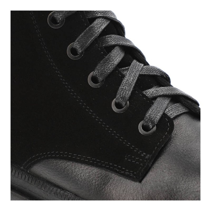 Czarne Botki Pollonus Skórzane Ocieplane Buty Damskie