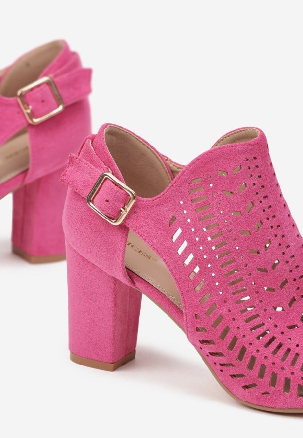Fuksjowe Ażurowe Sandały Vices na Obcasie Ozdobione Wycięciem i Klamrą Felindrel