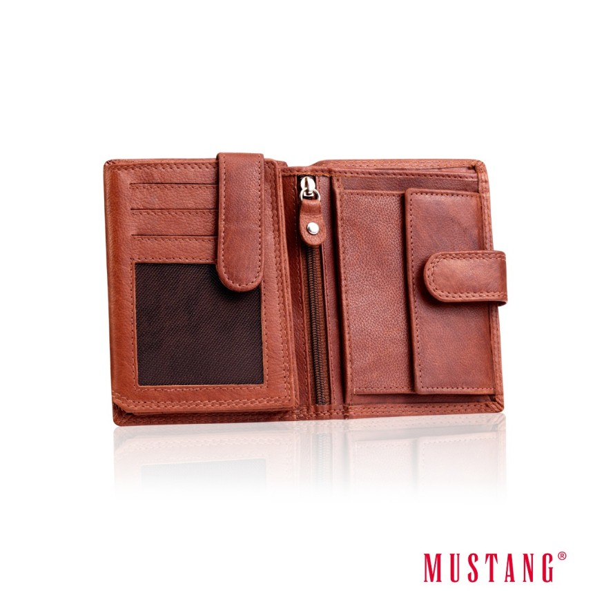 MUSTANG Denimo High Wallet Side Opening With Button SKÓRZANY PORTFEL POJEMNY NA KARTY PREMIUM