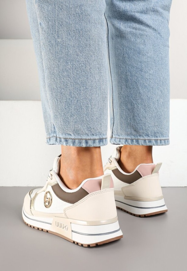 Beżowe Sneakersy z Metaliczną Ozdobą Firamia