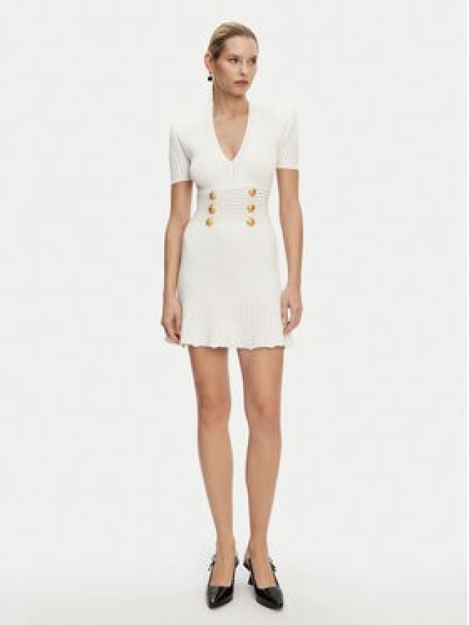 Balmain Sukienka dzianinowa DF1R7320KF24 Biały Regular Fit