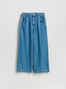 Jeansy wide leg ze średnim stanem - niebieski