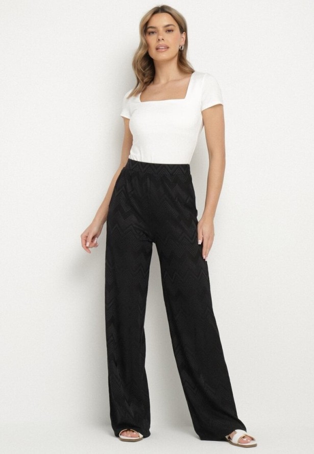 Czarne Szerokie Spodnie z Wiskozą i Wysokim Stanem Abriela
