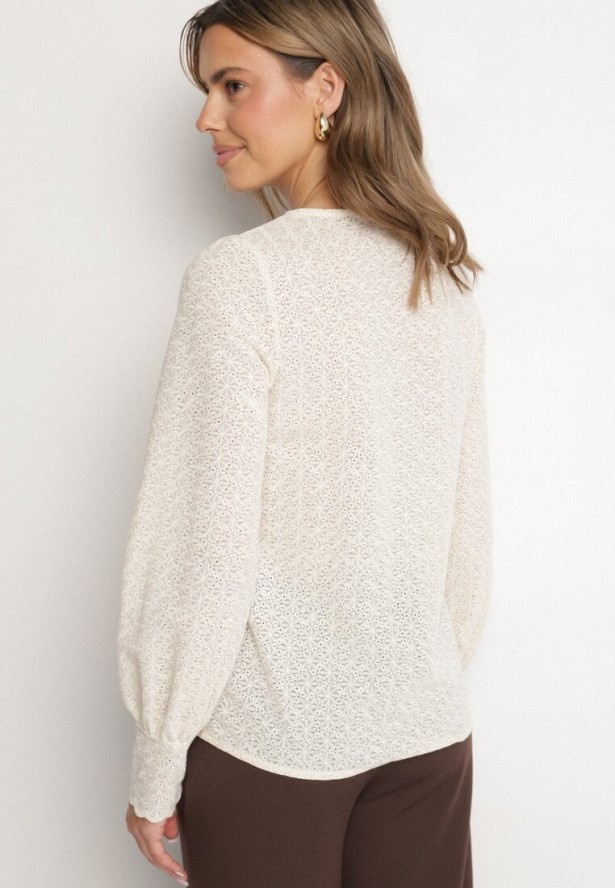 Jasnobeżowa Koszula Ażurowa z Bawełny Marilon