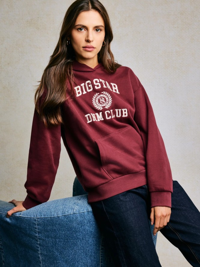 Bluza damska z kapturem z haftem bordowa Merta 604