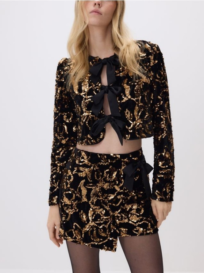 Cekinowa marynarka z kokardami - czarny