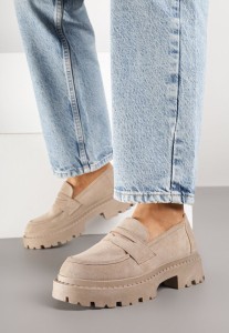 Ciemnobeżowe Casualowe Mokasyny Vices na Grubej Podeszwie Viara