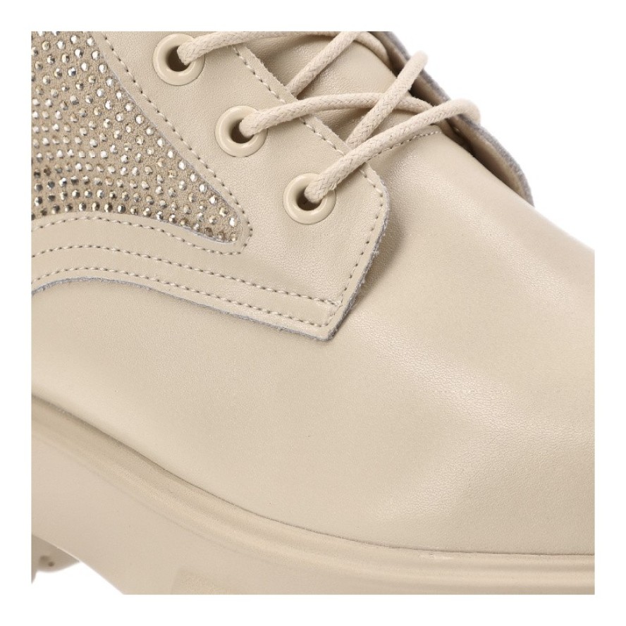 Beżowe Botki Goe Modne Obuwie Damskie Z Cyrkoniami