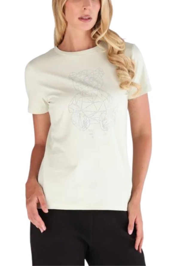GUESS Biały damski t-shirt na krótki rękaw z cyrkoniami Romy, Rozmiar L