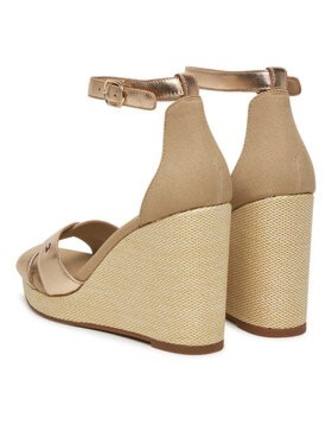Tommy Hilfiger Sandały Flag Metallic High Wedge Espad FW0FW08811 Złoty