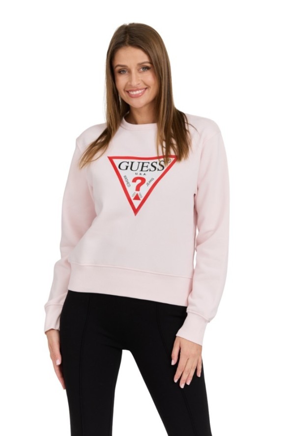 GUESS Różowa damska bluza z dużym logo Original Fleece, Rozmiar M