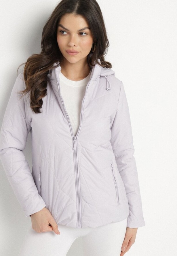Jasnofioletowa Pikowana Kurtka Przejściowa z Odpinanym Kapturem Ninorwena