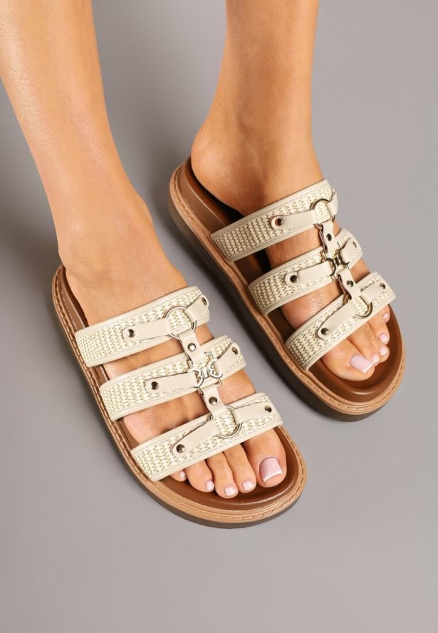 Beżowe Plecione Klapki w Stylu Gladiatorek Morillia