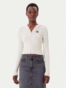 Tommy Jeans Kardigan DW0DW20974 Écru Slim Fit