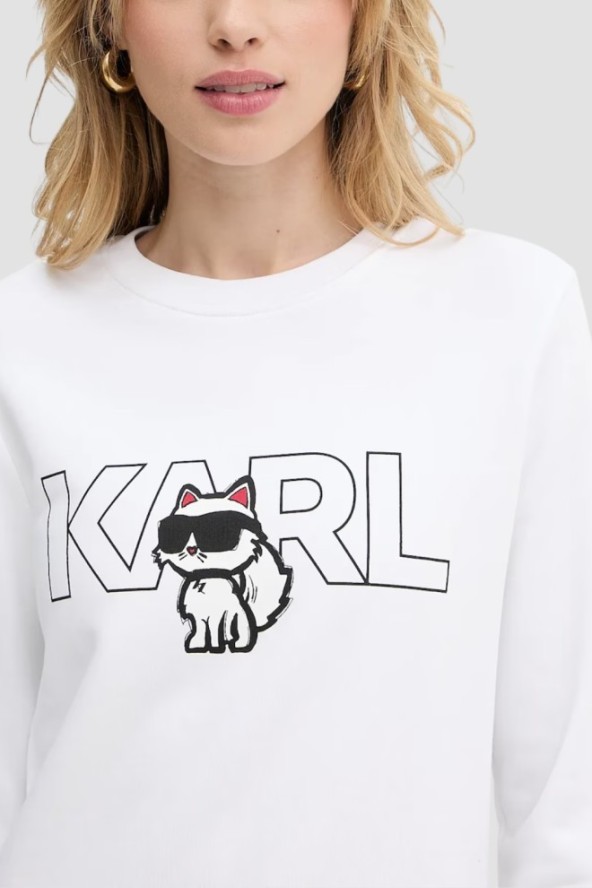 KARL LAGERFELD Biała bluza damska Ikon z nadrukiem, Rozmiar S