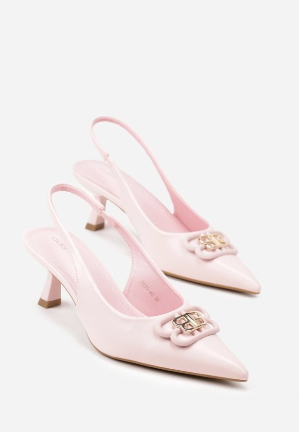 Różowe Czółenka Sandały Vices na Kaczuszce Typu Slingback Ozdobione Metaliczną Aplikacją Lilarunea